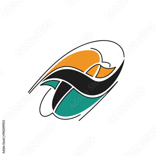 A geometric abstract composition featuring overlapping curved shapes