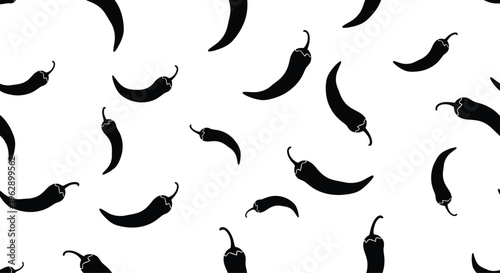 Schilderij op canvas Black Chili Peppers Falling on White Background