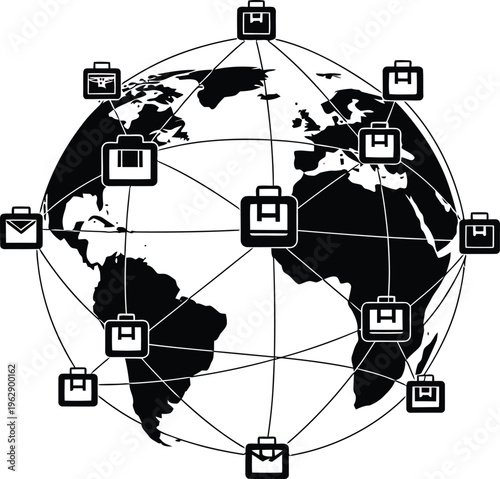 Global Business Connections on World Map