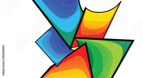 A geometric illustration of overlapping colorful triangular shapes