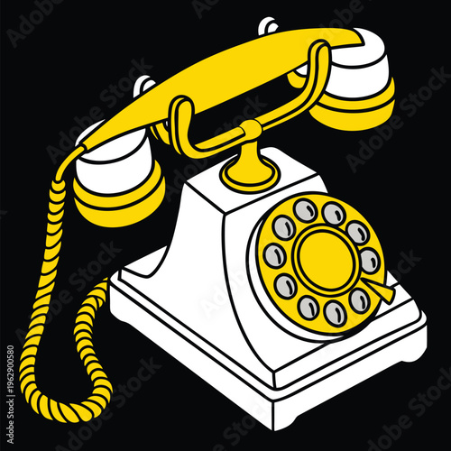 Vintage rotary phone with golden cord and dial showcasing nostalgic communication device design from past decades