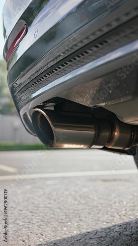 Car exhaust pipe, vehicle emissions and air pollution, vertical footage