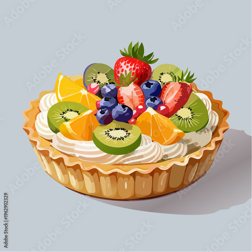 白背景カラフルフルーツタルトベクター素材