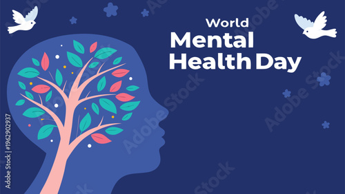 World mental health day awareness campaign featuring a brain and heart symbolizing emotional and psychological well-being support