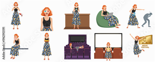 Flat Character Design Woman in Different Mood and Activity Illustration