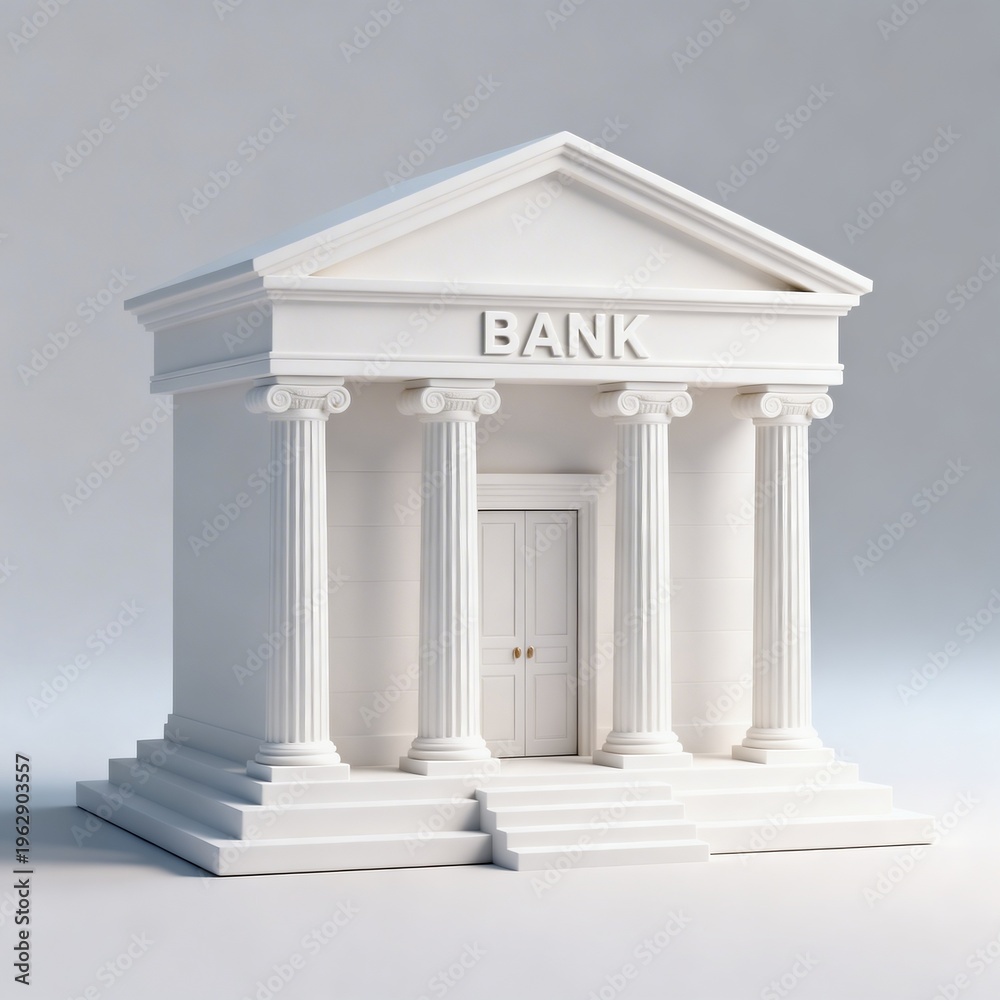 Obraz premium Minimalist White Bank Building with Columns