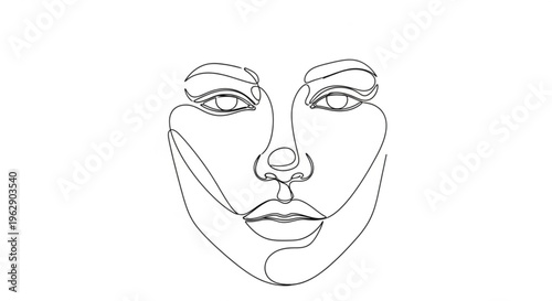 Abstract face drawing with geometric shapes and lines on white background representing modern art and minimalism