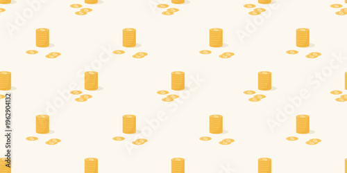 Seamless pattern of stacked dollar coins symbolizing savings and financial wealth.