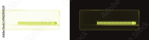 Futuristic digital loading progress bar with green status indicator panel