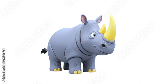 Cute cartoon rhinoceros with yellow horn