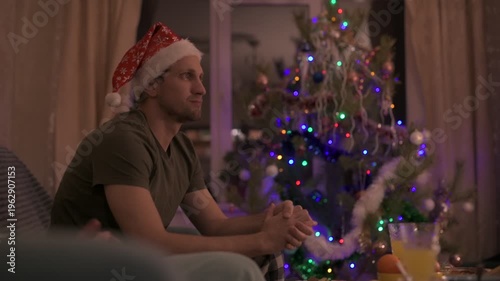People celebrate New Year's and Christmas in a cozy home.