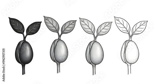 Illustration of four stages of seed pod development
