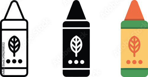 Natural cosmetic bottle vector icon set with outline silhouette and colorful organic design versions isolated on white background