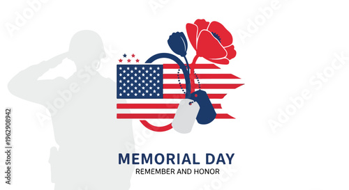A patriotic graphic with a saluting soldier and flag