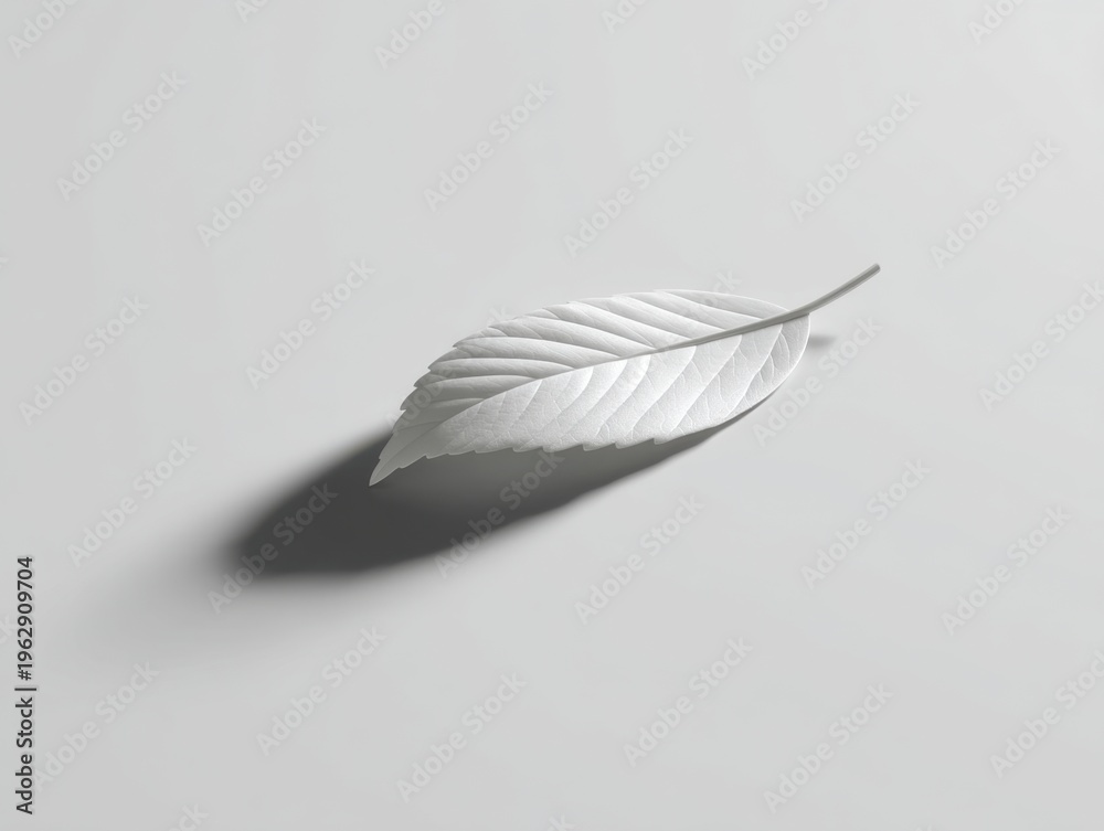 Obraz premium Minimalist White Leaf on Smooth Surface with Soft Shadow in Elegant Composition for Modern Design Projects