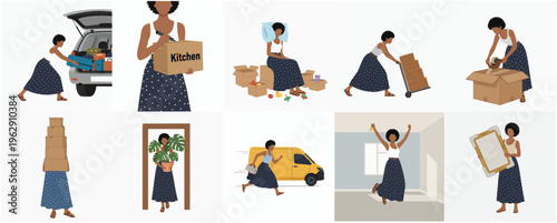 Flat Style Illustration of a Woman Moving into a New Home