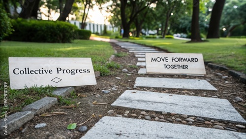 A path of stepping stones showing progress and moving forward together