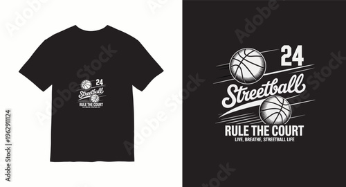 Streetball 24 rule the court motivational t-shirt design with motion balls