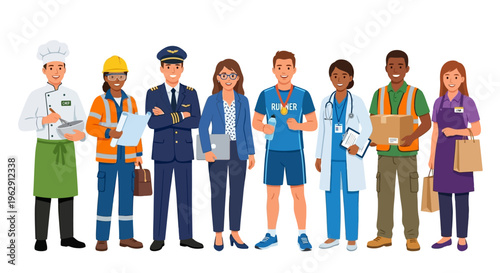 Diverse group of people representing various professions and occupations
