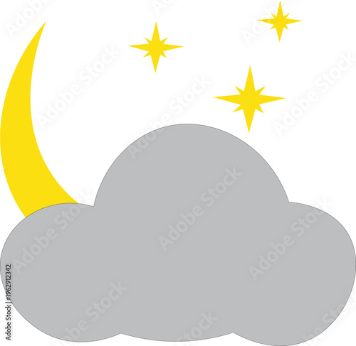 Gray Cloud with Yellow Crescent Moon.