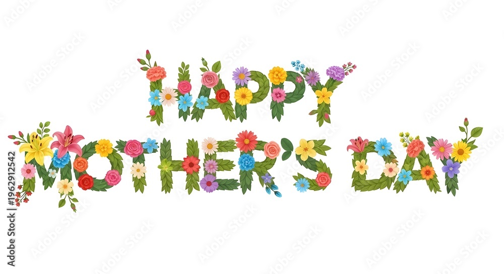 Fototapeta premium Happy mothers day colorful floral text