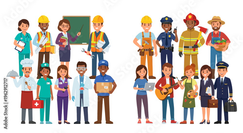 Diverse group of people representing various professions and community roles