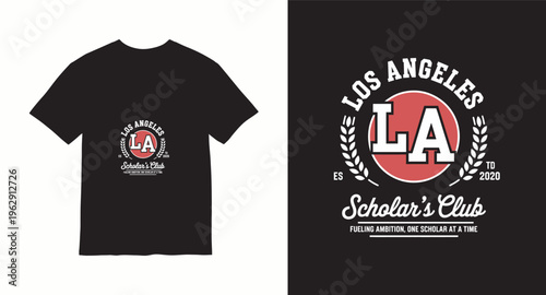 Los Angeles scholar association collegiate style t shirt graphic with laurel wreath and red circle