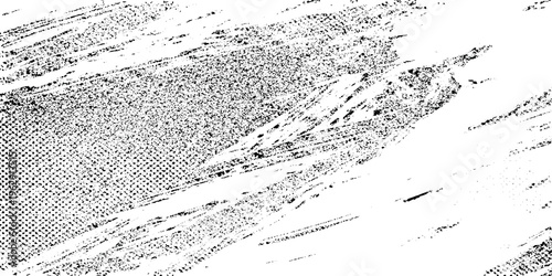 Black and white grunge texture with scratches and halftone dots for creative design projects and backgrounds