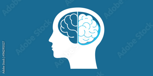 Human silhouette featuring a brain split into two distinct hemispheres with neural pathways highlighted