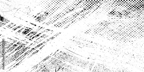 Black and white grunge texture with scratches and dots on white background vector graphic design element