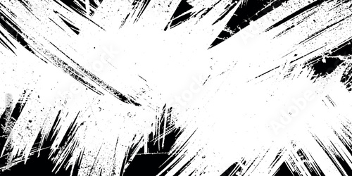 Black and white grunge texture with dynamic brush strokes and scratches on a dark background for creative design