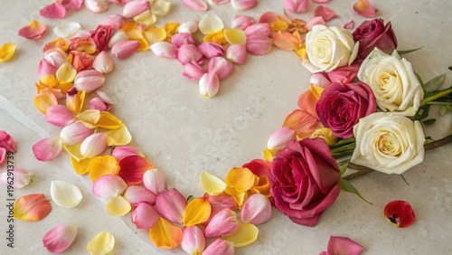 Heart Shape Formed With Assorted Colorful Flower Petals