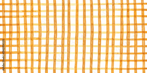 Watercolor painting of a simple orange and white checkered pattern