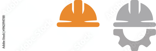 Minimalist flat vector icon set featuring construction hard hat and gear symbols for industrial engineering and labor branding.