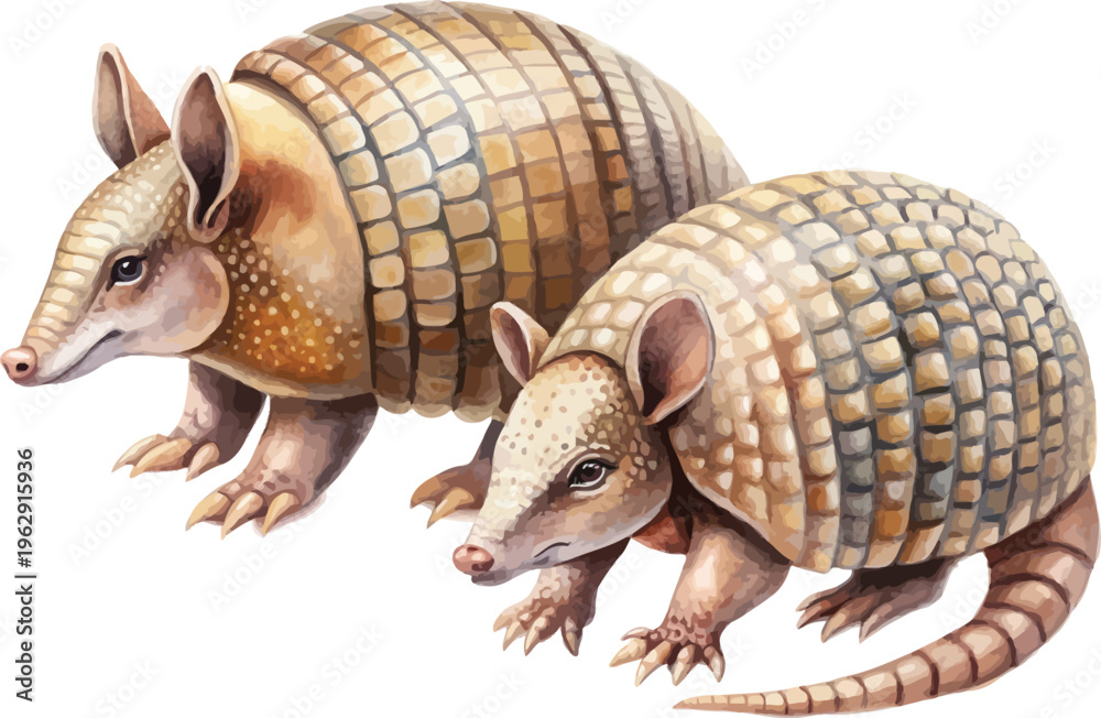 Obraz premium Hand-Painted Armadillo Watercolor, Wild Desert Animal Art, Isolated Vector Illustration