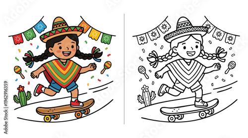 Cinco De Mayo Festive Girl Skater Coloring Page Cute Design