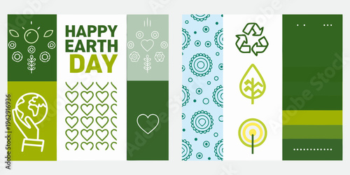 A collection of earth day themed illustrations in vertical panels