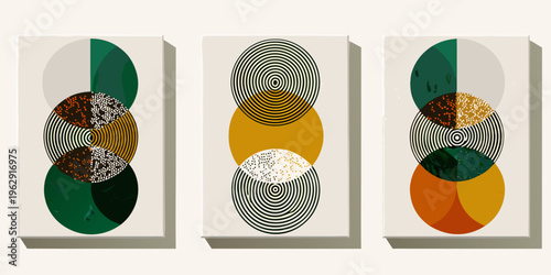 Abstract geometric art featuring overlapping circles and contrasting colors