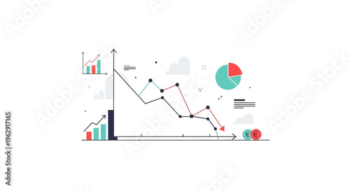 Financial Market Decline Infographic with Downward Trend Graph and Business Data Visualization. Stock Market Crash, Economic Recession, and Loss Analysis Illustration.