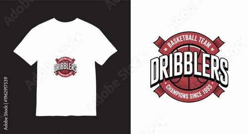 Dribblers college basketball team logo, champions since 1993, retro style.