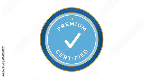 Blue and gold certification badge with checkmark
