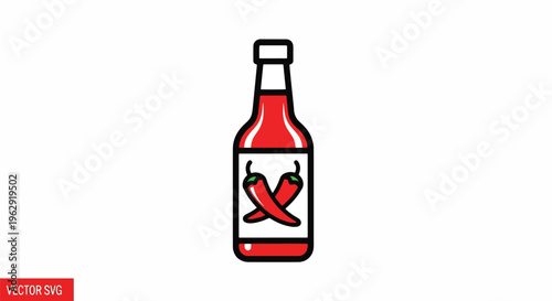 Spicy hot sauce bottle with red label and crossed utensils