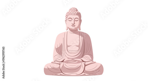 A serene pink Buddha statue sits cross-legged in a meditative pose against a clean white background, conveying a peaceful mood on Buddha Purnima.