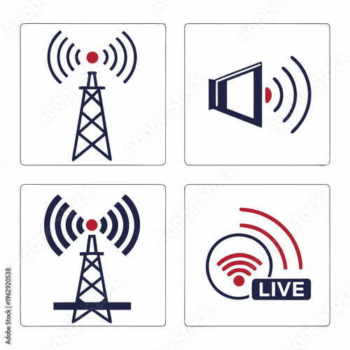 Cell tower and live stream icons