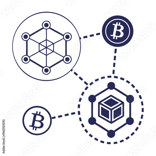 A diagram of a blockchain network with bitcoin