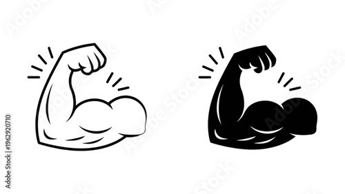 Two contrasting fists flexing with energy and determination in a bold black and white design style Vector