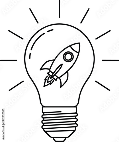 Lightbulb with Rocket Launch Inside - Concept of Innovation and Ideas