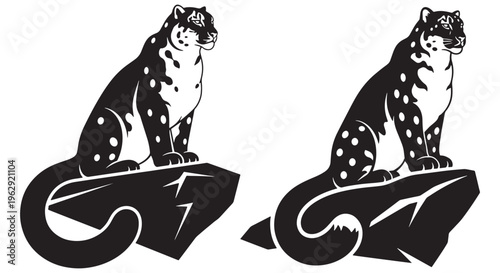 Two majestic sitting leopards vector illustration graphic design on a white background