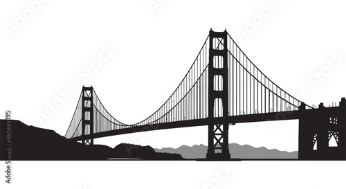 Golden Gate Bridge vector illustration in iconic black silhouette design.
