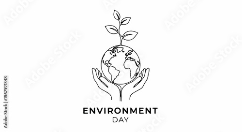 Earth with sprouting plant held by hands eco friendly symbol for environment day